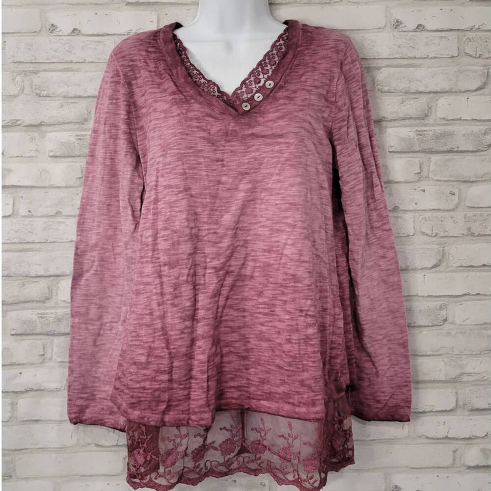 OSO Casuals Y2K Layered Lace Long Sleeve Womens Shirt Size Medium